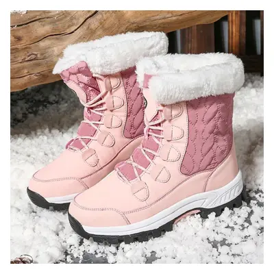 (pink, 41) Tuinanle Women Snow Boots Waterproof Non-slip Warm Winter Boots Thick Fur Platform Sh