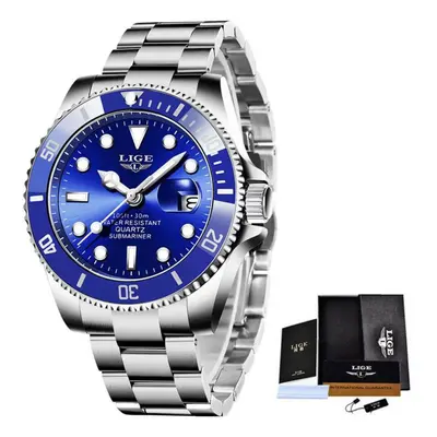 (Silver Blue) Lige Luxury Fashion Divers Men Watch