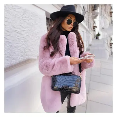 (pink, M) Women&apos;s Coat Winter Thickened Warm Faux Fur Coat Medium-length Lapel Women&apos;s