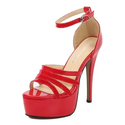 (red, 40) Women Sexy Platform Dance Sandls Ladies Stiletto Shoes Shiny Sexy Fashion Sandals 14cm