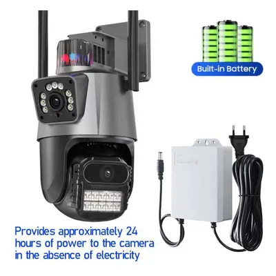 (camera+batterie+128GB) Aiook 8mp Ip Camera Outdoor Wifi Ptz Dual Lens Dual Screen Auto Tracking