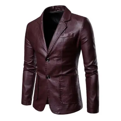 (wine red, XXXXXL) Spring Autumn Fashion Men&apos;s Lapel Coat Male Business Casual Pu Blazers J