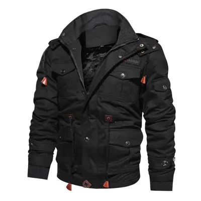 (black, XXL) Men &apos;s Winter Fleece Jackets Warm Hooded Coat Thermal Thick Outerwear Men Mili