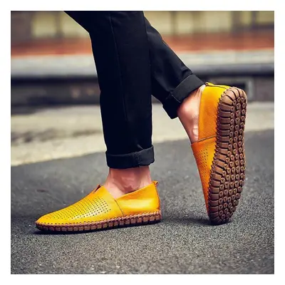 (yellow, EU: 50) Summer Men&apos;s Moccasins Loafers Slip-on Driving Lightweight Gommino Flat Wa