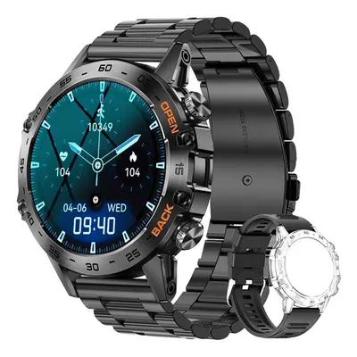 (black, Steel belt + silicone bel) New 1.39" Bluetooth Call Smart Watch Men Sports Fitness Track