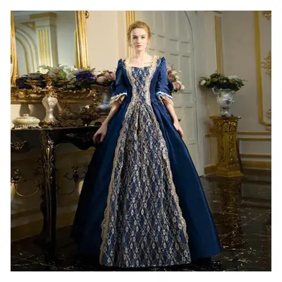 (navy, M) (su)womens Gothic Vintage Dress Steampunk Retro Court Princess Half Sleeve Dress