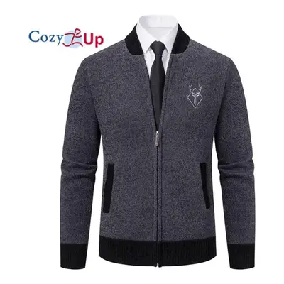 (grey, 2XL) Cozy Up Spring Men&apos;s Cardigan Sweater Coat Top Zipper Slim Fit Standing Neck Kn