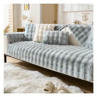 (light grey, 110x240cm) Thicken Imitation Rabbit Fur Plush Sofa Slipcover Non-slip Soft Sofa Tow