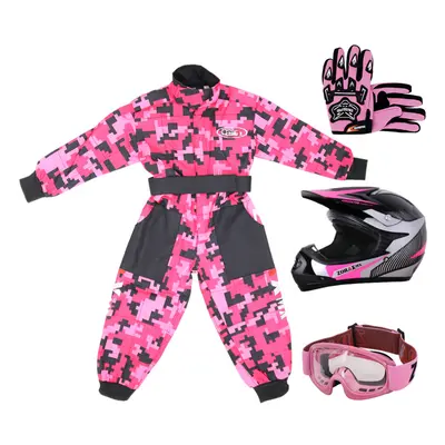 (Pink, S) ZORAX X19 Kids Motocross MX Helmet Motorbike Camo Suit Karting Gloves Goggles