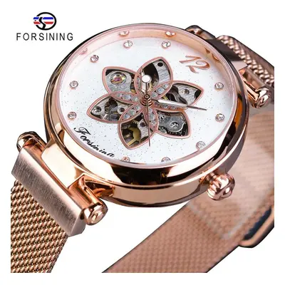 (white) Forsining Fashion Starry Petal Mechanical Watch Female Elegant Automatic Watch Brand Wri