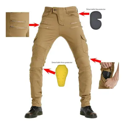 (khaki, XL) +motorcycle Cycling Pants Men&apos;s And Women&apos;s Jeans Anti Fall Off-road All-s