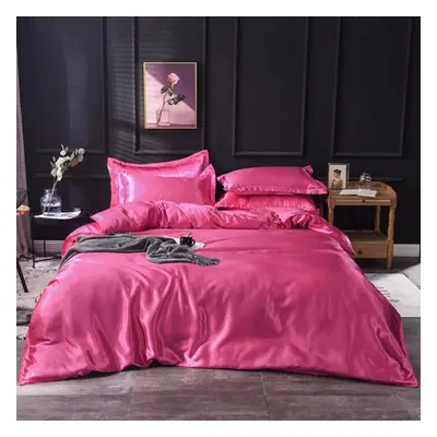 (pink, Twin Size pcs) Mulberry Silk Bedding Set With Duvet Cover Fitted/flat Bed Sheet Pillowcas