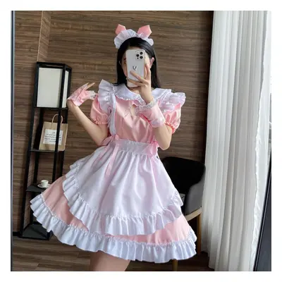 (pink, XXXL) Lolita White And Black Maid Dress Sweet Women Kawaii Dress Role Play Costume Hallow