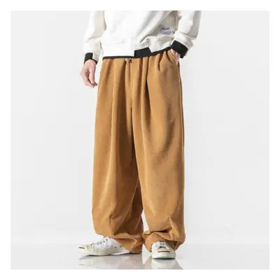 (khaki, L) Corduroy Men&apos;s Harem Pants Casual Streetwear Long Pants Loose Sweatpants Vintage