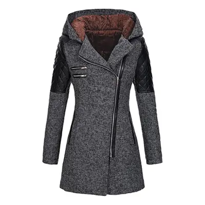 (dark gray, 2XL) Autumn Winter Hooded Waistline Slim-fit Coat Women Casual Coats Elegant Vintage