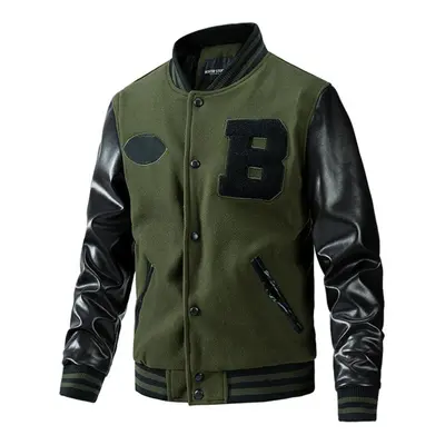 (green, XXXL) Baseball Coat Jacket Men&apos;s Autumn And Winter New Casual Color Inserted Wool C