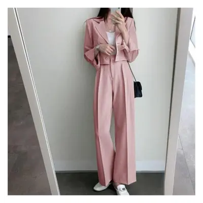 (pink, 2XL) Suit Coat Women Spring Autumn New Korean Black Casual Small Suit Women Pieces Suit