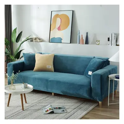 (lake blue, 4seat (235-300cm)) 1/2/3/4 Seater Shape Corner Sofa Coversthickening Elastic Sofa Co