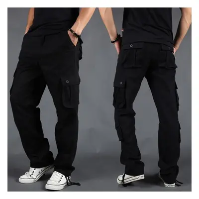 (black, M) Side Zipper Pockets Cargo Harem Joggers Pants Men Tactical Casual Harajuku Streetwear