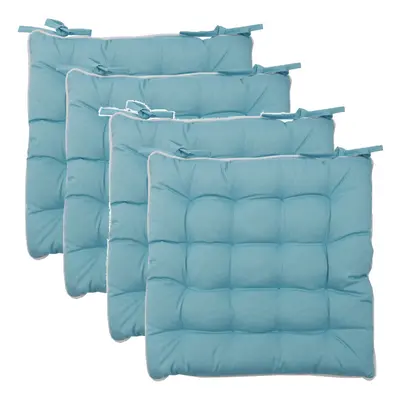 (Aqua Blue, Pack of 4) Plain Square Seat Pad UV Protected Chair Cushion 42cm x 42cm