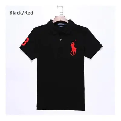 (Black &Red, XL) Men's Custom Fit Polo Shirt Cotton Short Sleeve Large Pony Polo Top