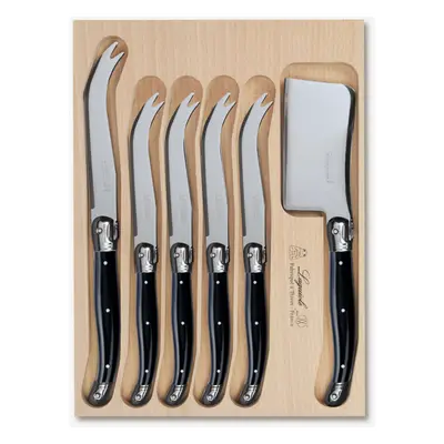 (Black) Laguiole Cheese Knife & Cleaver Set in Wooden Tray