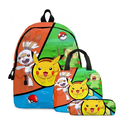 (06, 3PCS) PokÃ©mon Pikachu Backpack Lunch Bag Pencil Case Set Kids Gift