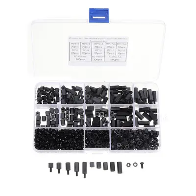 M3NH17 780Pcs M3 Nylon Screw Black Hex Screw Nut PCB Standoff Spacer Column Assortment Kit