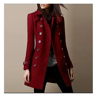 (Women's Military Style Stand Collar Woolen Coat Double Breasted Woolen Blends Coat) Women's Mil