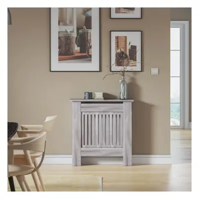 (Small, Grey) Radiator Cover White Modern MDF Vertical Slats Wood Decorative Cabinet for Living 