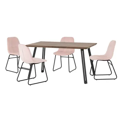 Quebec Straight Edge Dining Set Medium Oak Effect with Pink Lukas Chairs