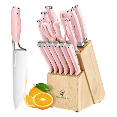 Kitchen Knife Set,15-Piece Triple Riveted Knife Block Set, High Carbon-Stainless Steel Chef Knif