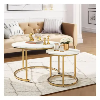 (White&gold) Modern Nesting Coffee Tables Set of for Living Room, White Round Wood Coffee Tables