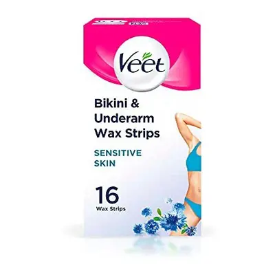 Veet Bikini and Underarm Cold Wax Strips for Sensitive Skin, Double Sided Strips, Pack of