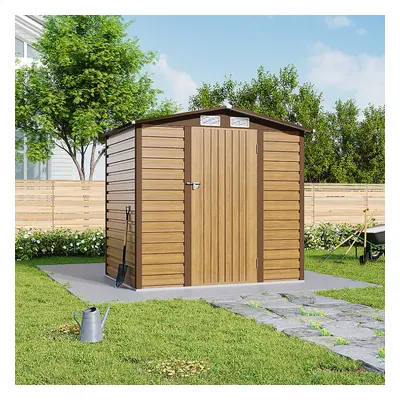 186.8cm H Outdoor Single Door Galvanized Steel Storage Shed, Tawny