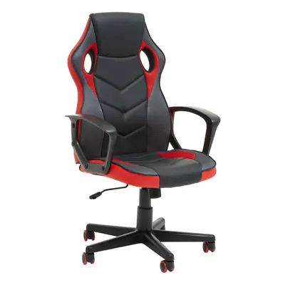 Premier Housewares Black And Red PU Home Office Chair With Flexible Armrest/ Wheel Rolling Base/