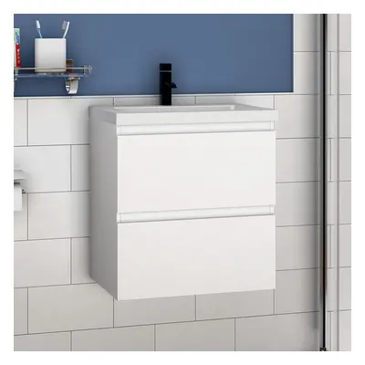 (High gloss white) Wall Hung Bathrooms Vanity Units with Ceramic Basin High Gloss White/Grey