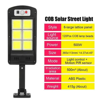 (B) 500W 48/120/128COB Solar LED Street Light PIR Motion Sensor Smart Remote Control Waterproof 