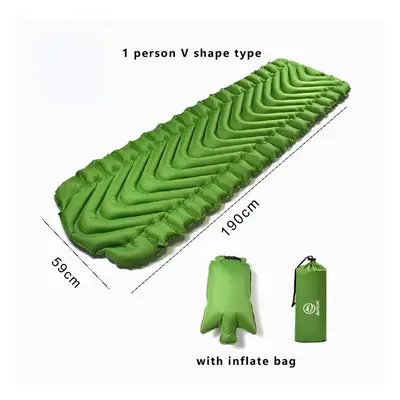 (Green V Person) TPU Sleeping Pad Lightweight Moisture-proof Air Mattress Portable Inflatable Ma