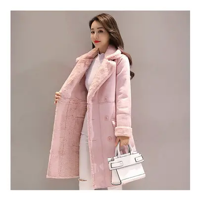 (L, Pink) Winter Fashion New High Quality Rabbit fur coat Velvet Fur Coat Long F