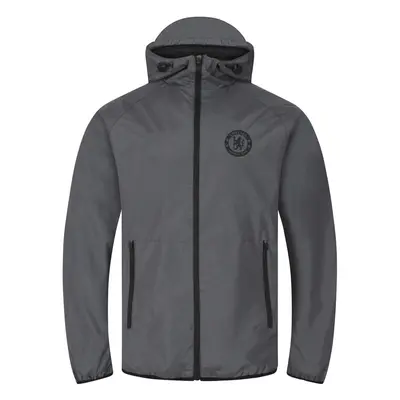 (Grey Peak Hood, Small) Chelsea FC Mens Jacket Shower Windbreaker OFFICIAL Football Gift