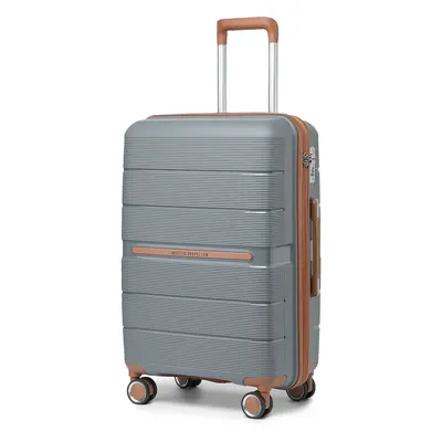 (Grey Brown, inch) New 20/24/28 Inch Multi-Texture PP Hard Shell Suitcase With TSA Lock