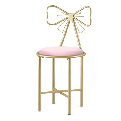 Bow Knot Vanity Chair Makeup Metal Stool Backrest Bedroom Girl Chair