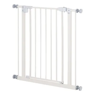 PawHut 74-80cm Adjustable Metal Pet Gate Safety Barrier w/ Auto-Close Door White