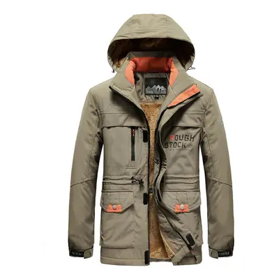 (Khaki, 3XL) Mens Military Jacket Winter Warm Waterproof Hooded Coat Outdoor Tactical Coat