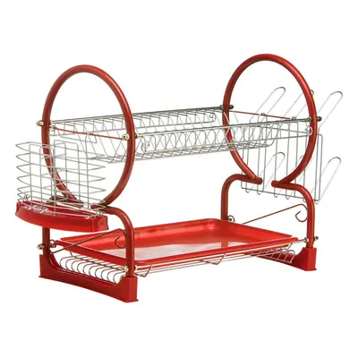 Premier Housewares Tier Dish Drainer, Dish Rack with Drip Tray, Sink Caddy - Red