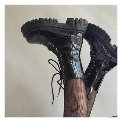 (as the picture, 40) Est Cool Punk Women Motorcycle Boots Lace Up Chunky Platform Goth Shoes Cas