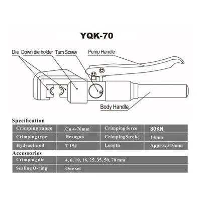 Hydraulic Crimping Tool Cable Lug Crimper Plier Hydraulic Compression Tool Yqk-70 4-70mm2 Pressu