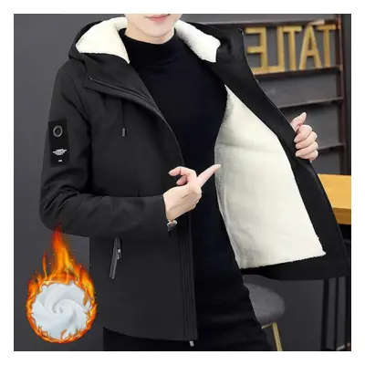 (black, S) Xs-l Plus Velvet Wram Men Winter Clothes Windproof Fashion Jacket Windcheater Casual 