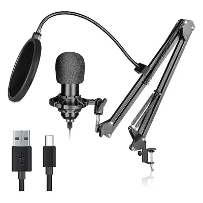 Usb Condenser Microphone, Plug & Play Professional Cardioid Studio Mic Kit Shock Mount,pop Filte